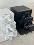 BLACK AND WHITE RIBBON BOXES BRIDAL PARTY